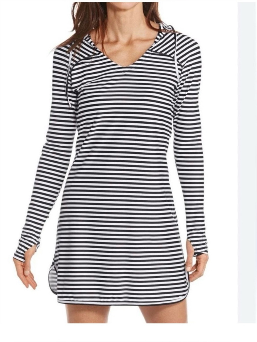 Coolibar Seacoast Swim Cover-Up Dress Black White Women’s NWT